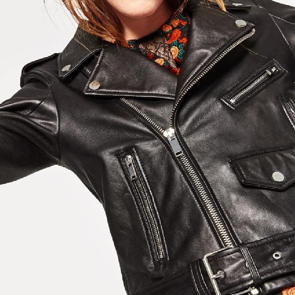 SOLD! NWT Zara Black Leather Zippered Moto Jacket - Picture 6 of 7